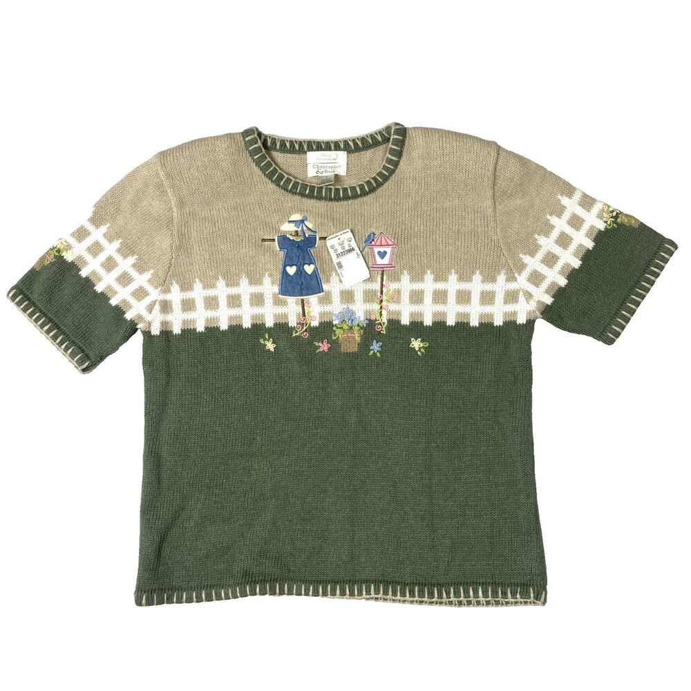 Christopher & Banks Vintage Cat Sweater Garden Unique Small Cotton Ramie NEW